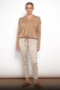 Up! Ecru Plaid Techno Ankle Pant | Ecru | 68234UP