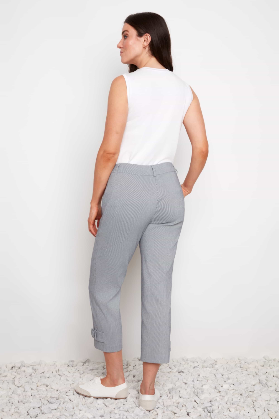 Up! Slim Leg Crop Pant in Navy and White Stripe