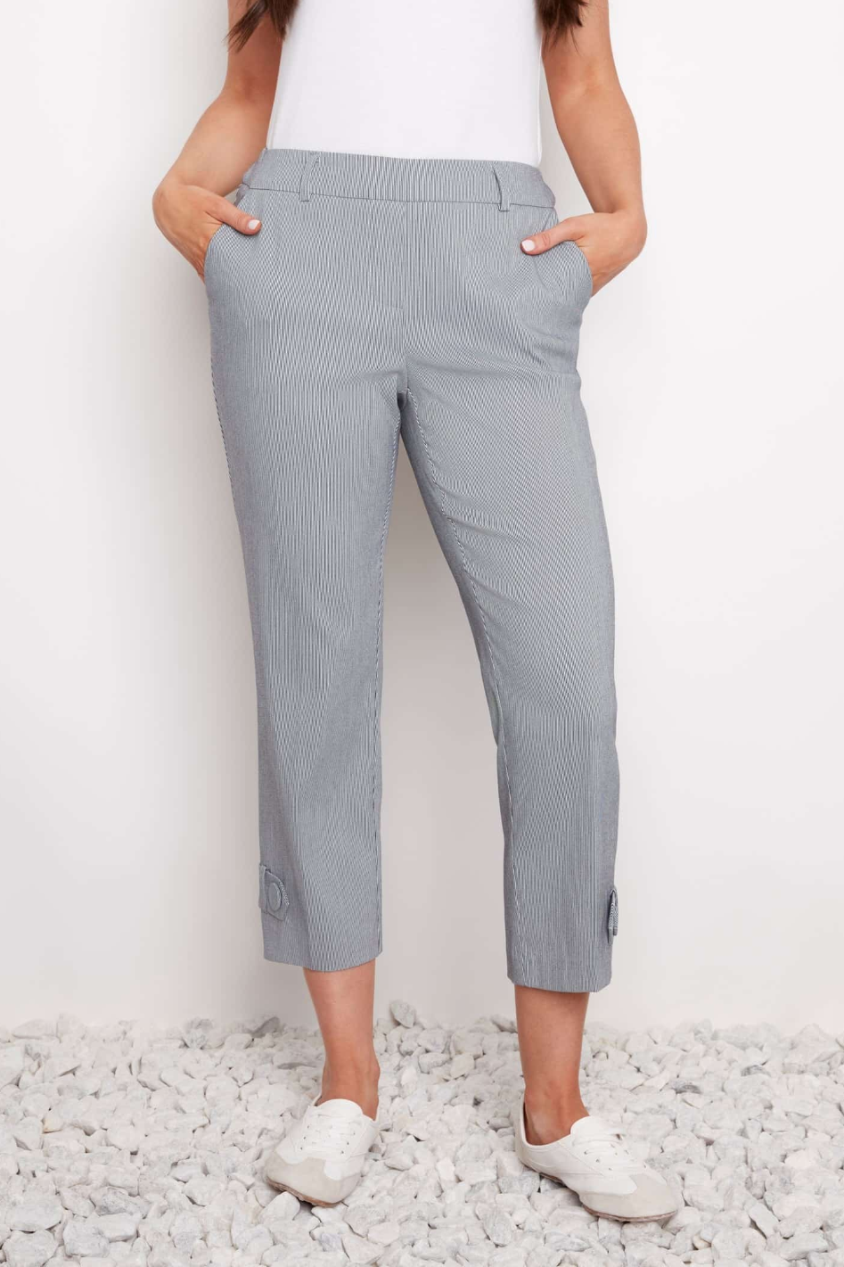 Up! Slim Leg Crop Pant in Navy and White Stripe