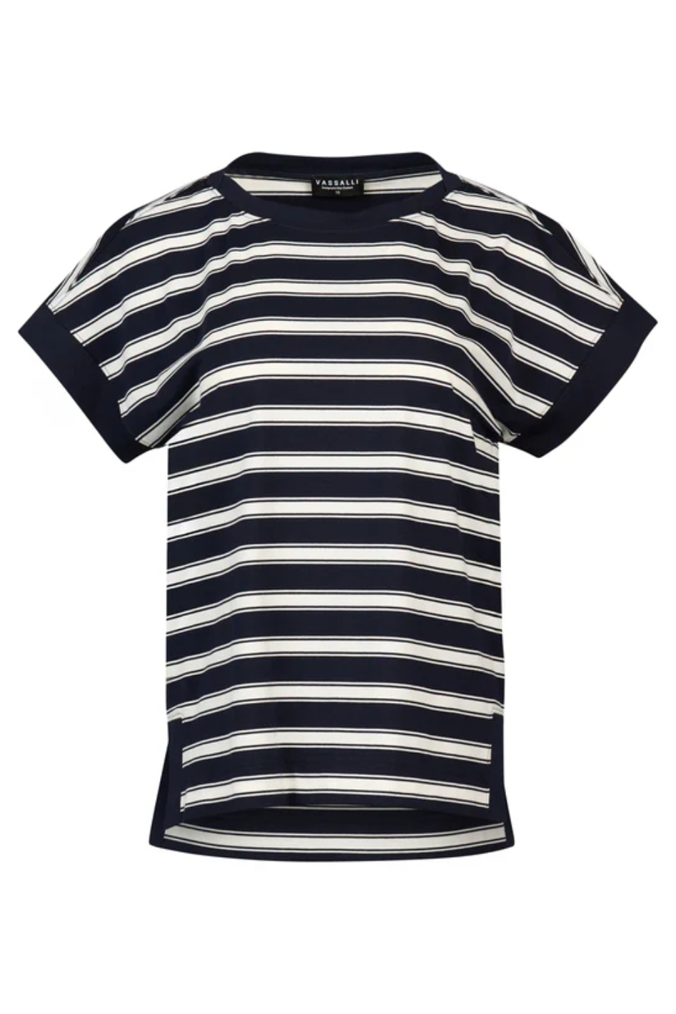 Vassalli Drop Sleeve Top with Stepped Hem in Ink Stripe
