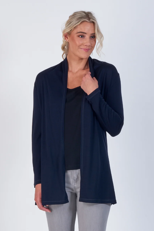 Vassalli 100% Merino Longline Relaxed Open Cardi | Ink