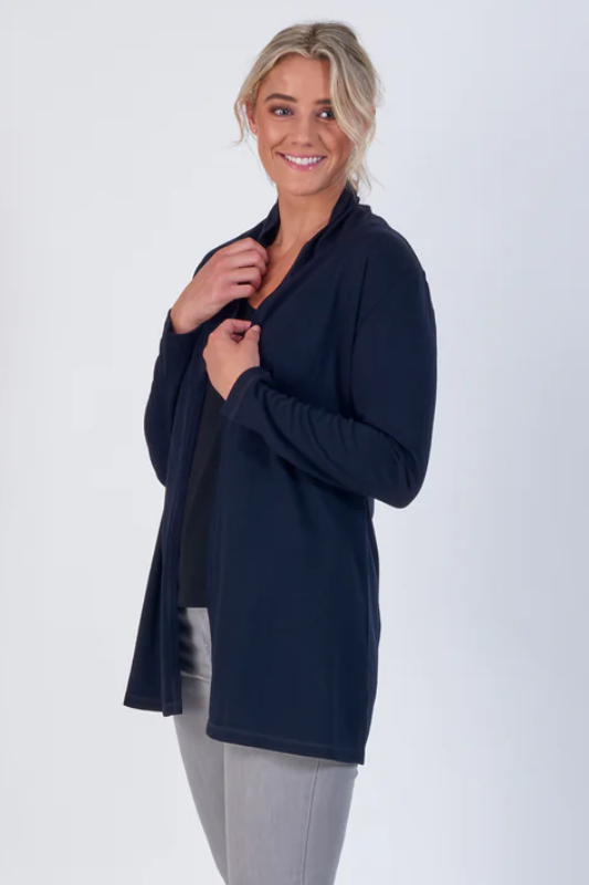 Vassalli 100% Merino Longline Relaxed Open Cardi | Ink