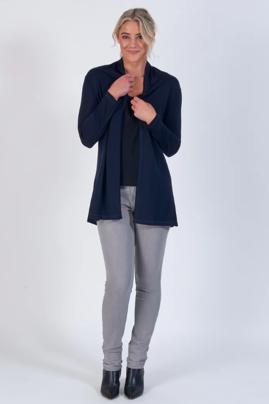Vassalli 100% Merino Longline Relaxed Open Cardi | Ink