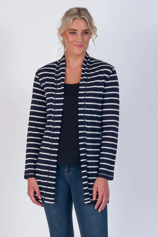 Vassalli 100% Merino Longline Relaxed Open Cardi | Ink Stripe