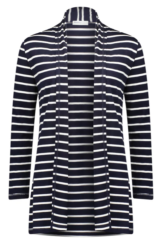 Vassalli 100% Merino Longline Relaxed Open Cardi | Ink Stripe