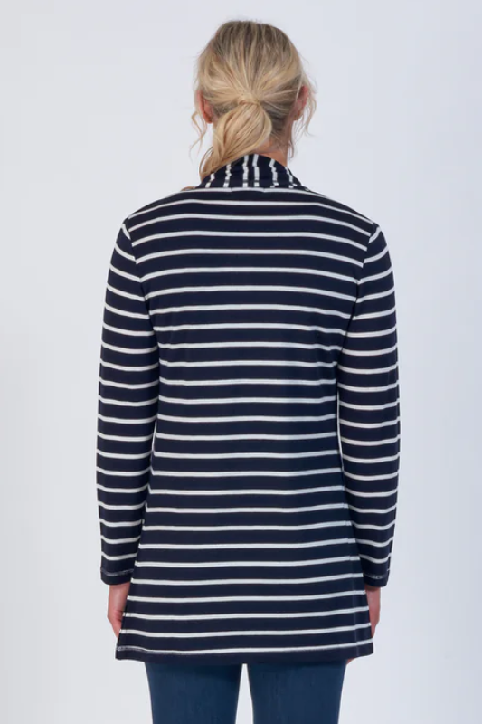 Vassalli 100% Merino Longline Relaxed Open Cardi | Ink Stripe