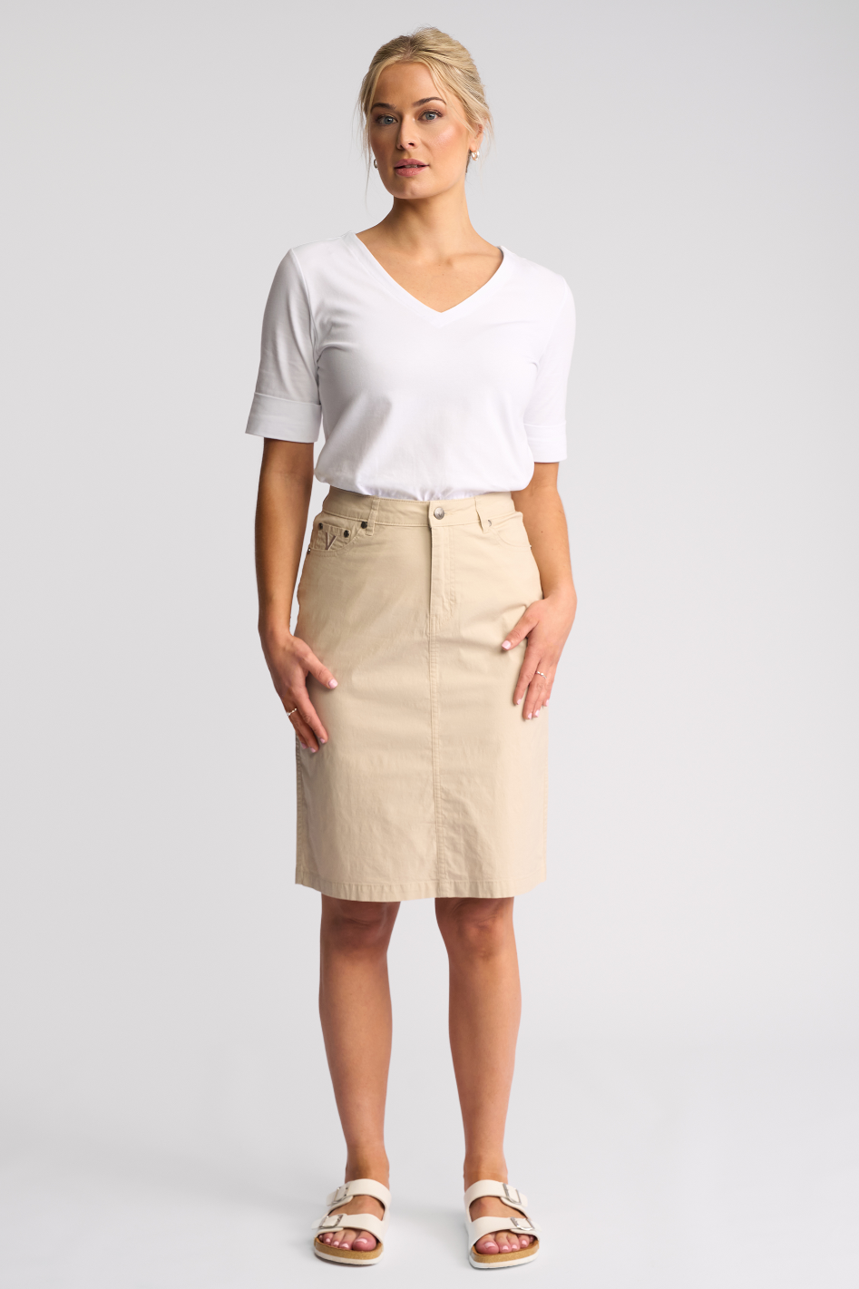 Vassalli Poppy Poplin Skirt in Sand