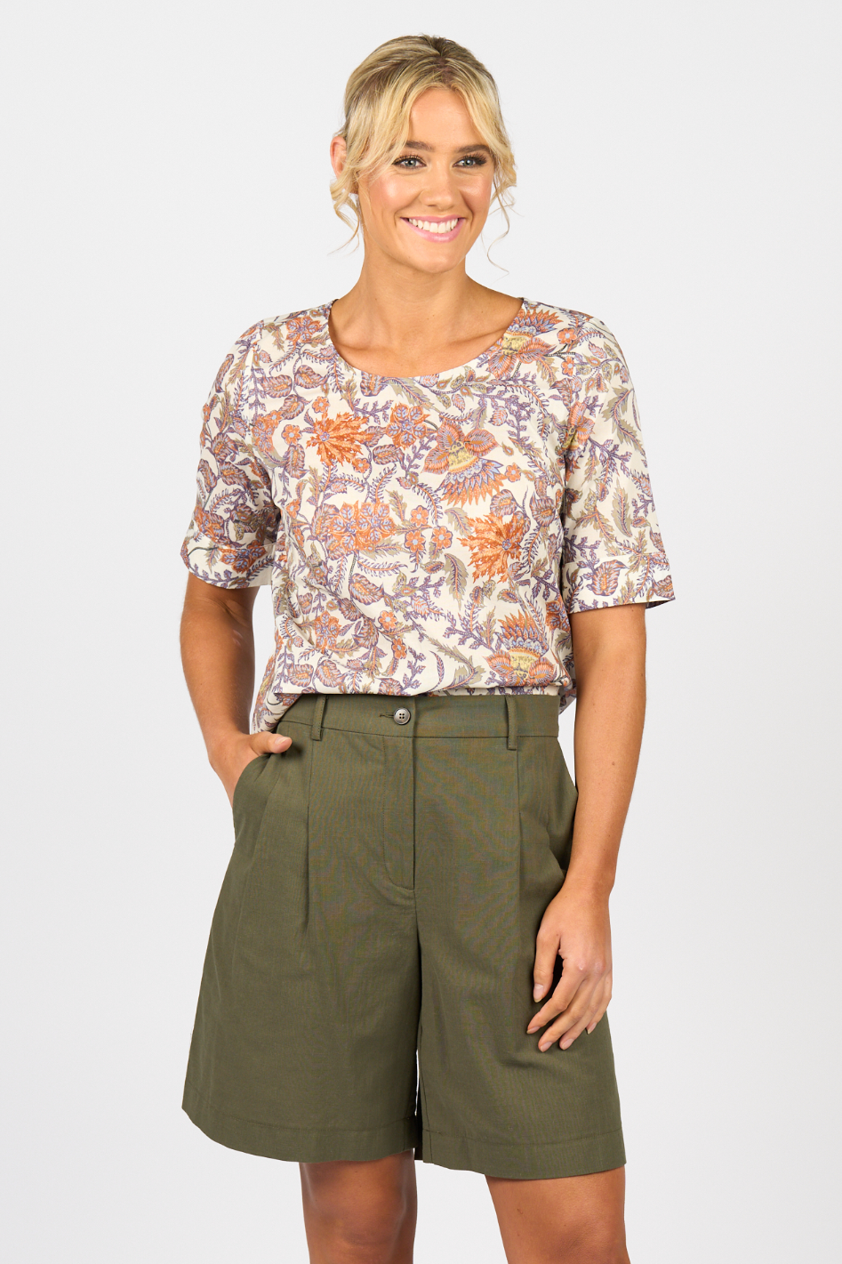 Vassalli Round Neck Top in Tuscany Print