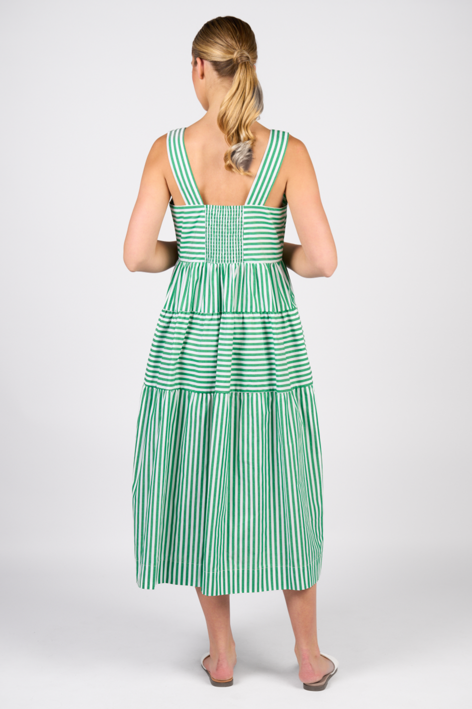 Vassalli Tiered Dress in Clover Stripe