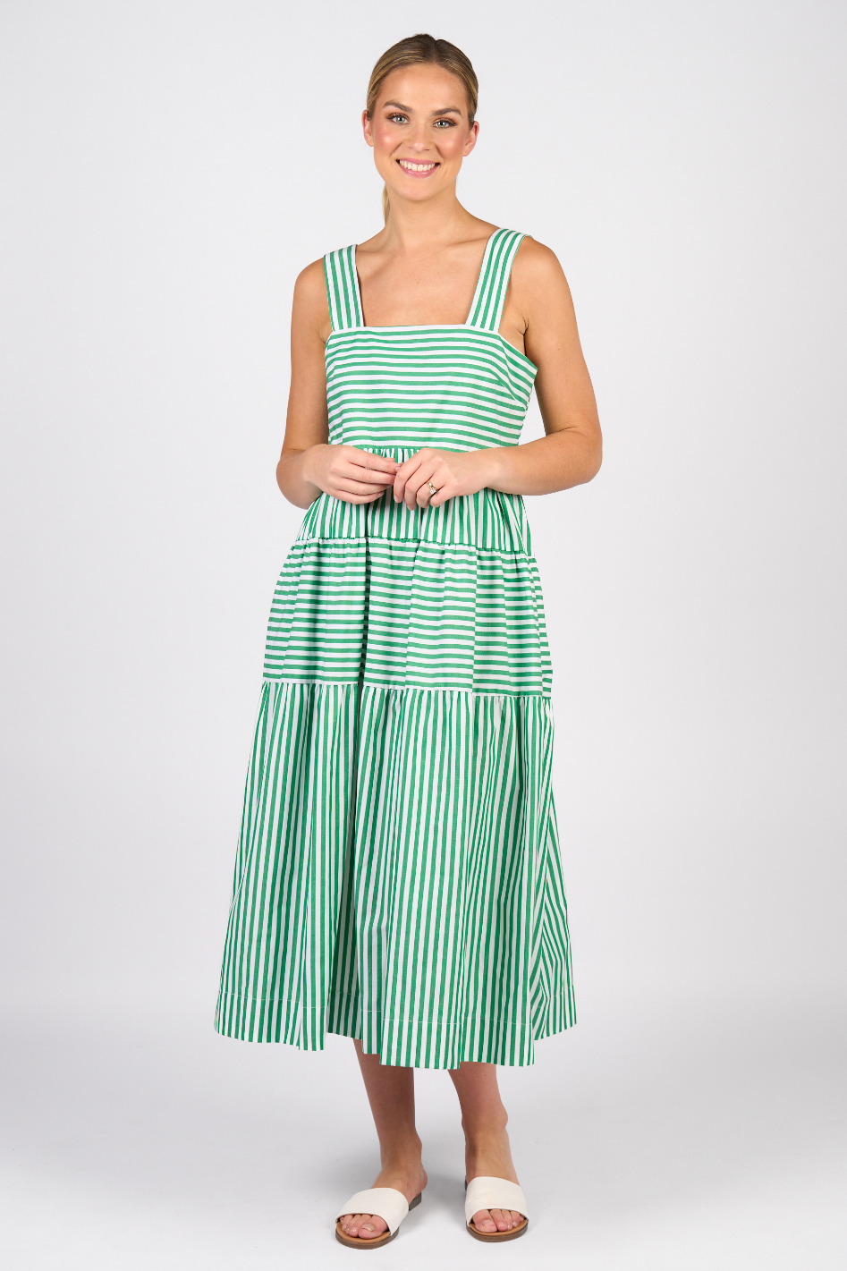 Vassalli Tiered Dress in Clover Stripe