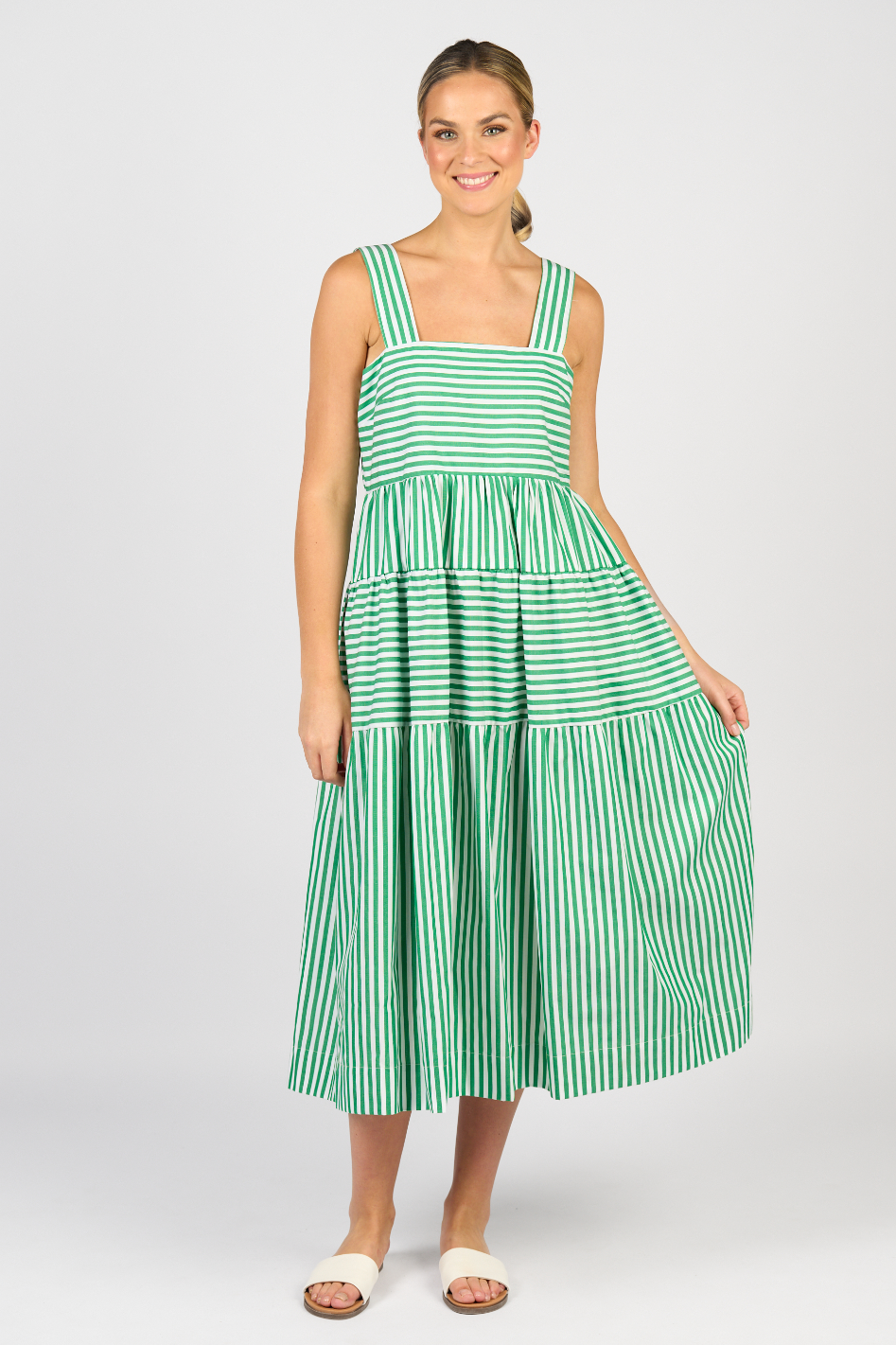 Vassalli Tiered Dress in Clover Stripe