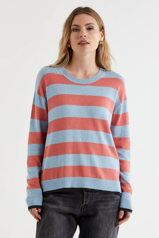 Zaket and Plover Block Stripe Crew | Powder