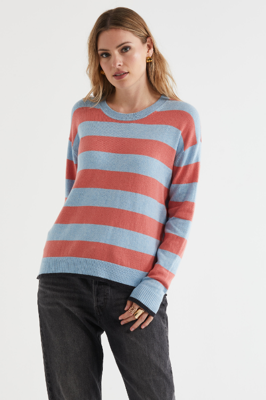 Zaket and Plover Block Stripe Crew | Powder