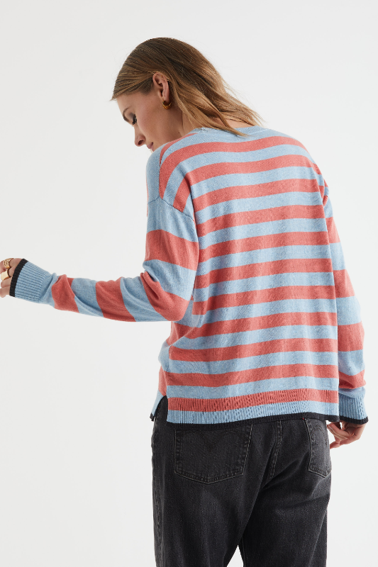 Zaket and Plover Block Stripe Crew | Powder