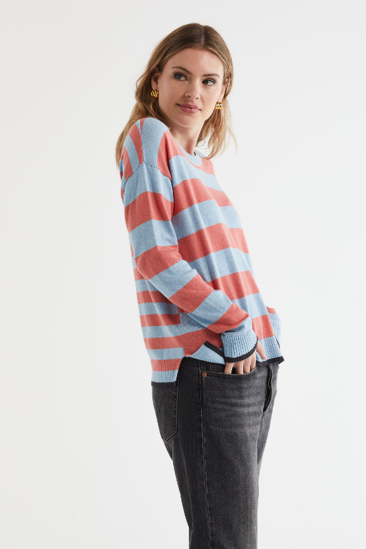 Zaket and Plover Block Stripe Crew | Powder
