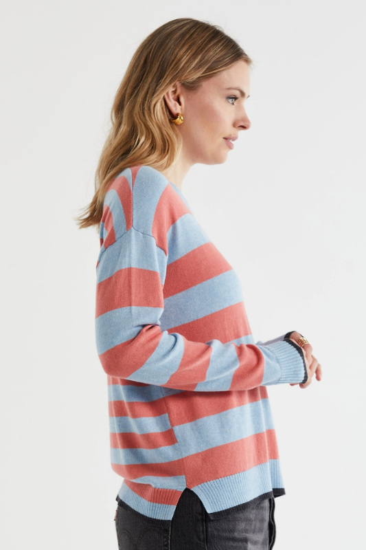 Zaket and Plover Block Stripe Crew | Powder