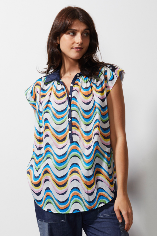 Zaket and Plover Cotton Voile Blouse in Sardinia Print