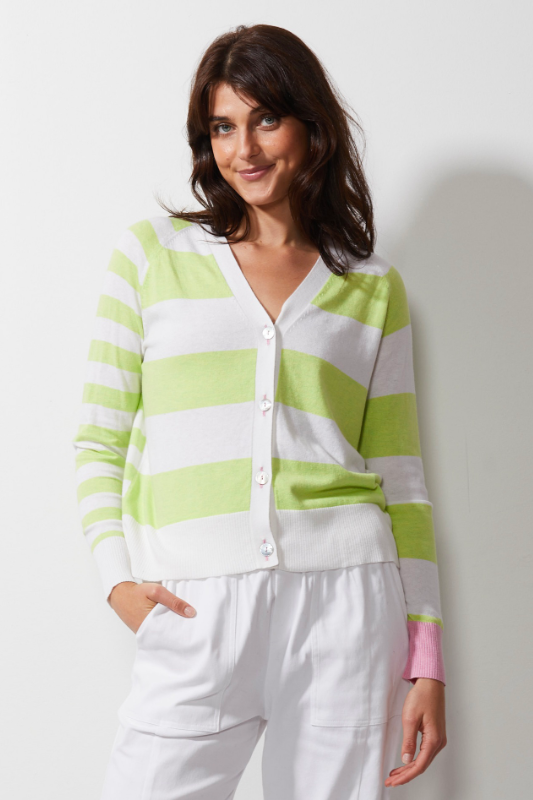 Zaket and Plover Multi Stripe Cardi in White