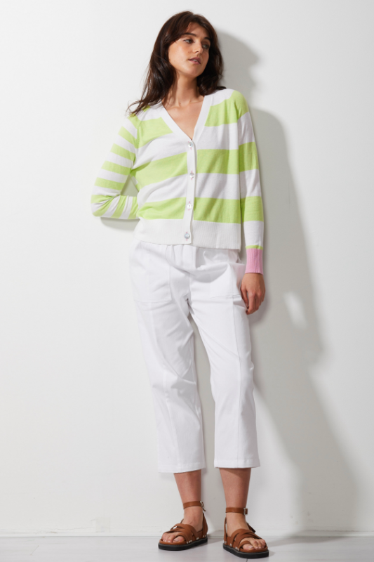 Zaket and Plover Multi Stripe Cardi in White