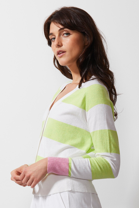 Zaket and Plover Multi Stripe Cardi in White