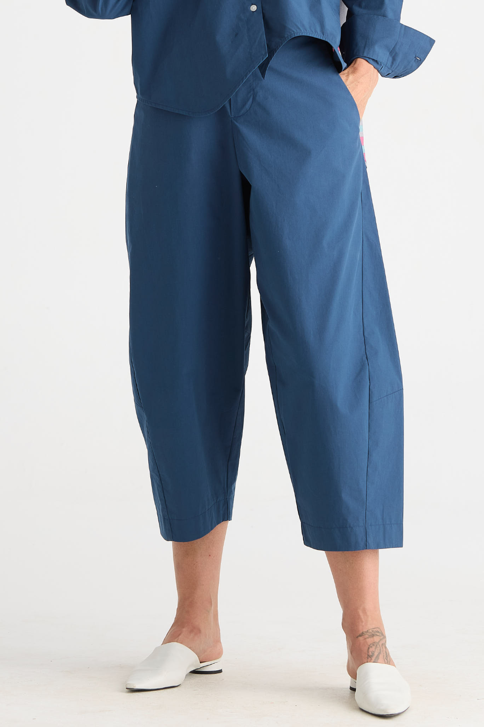 Zaket and Plover Barrel Leg Pant in Ocean