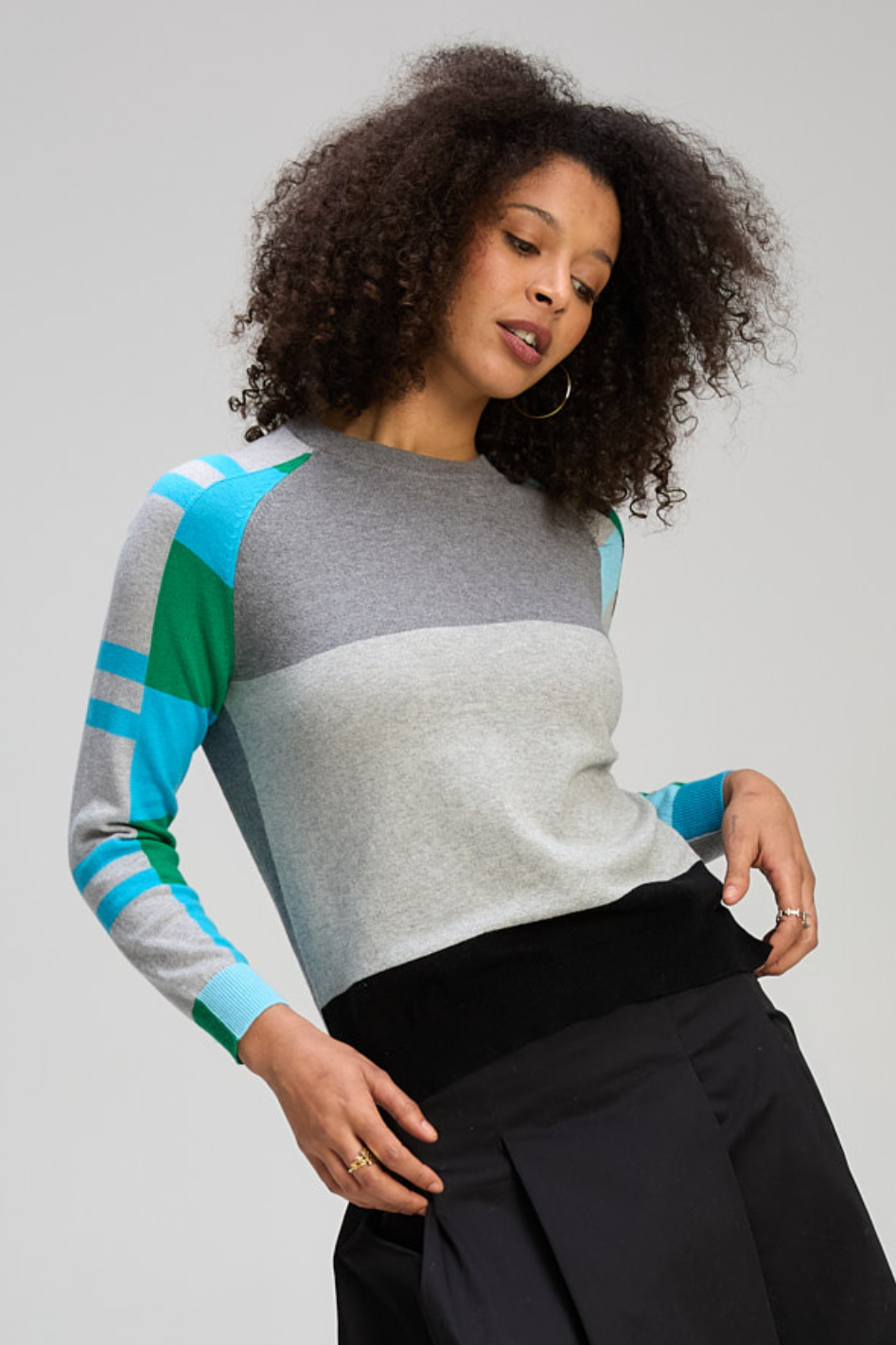 Zaket and Plover Colour Block Jumper in Marl