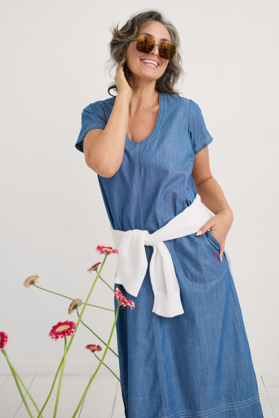 Zaket and Plover Denim Dress in Washed Denim