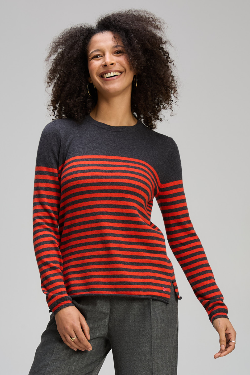 Zaket and Plover Detail Stripe Crew in Charcoal