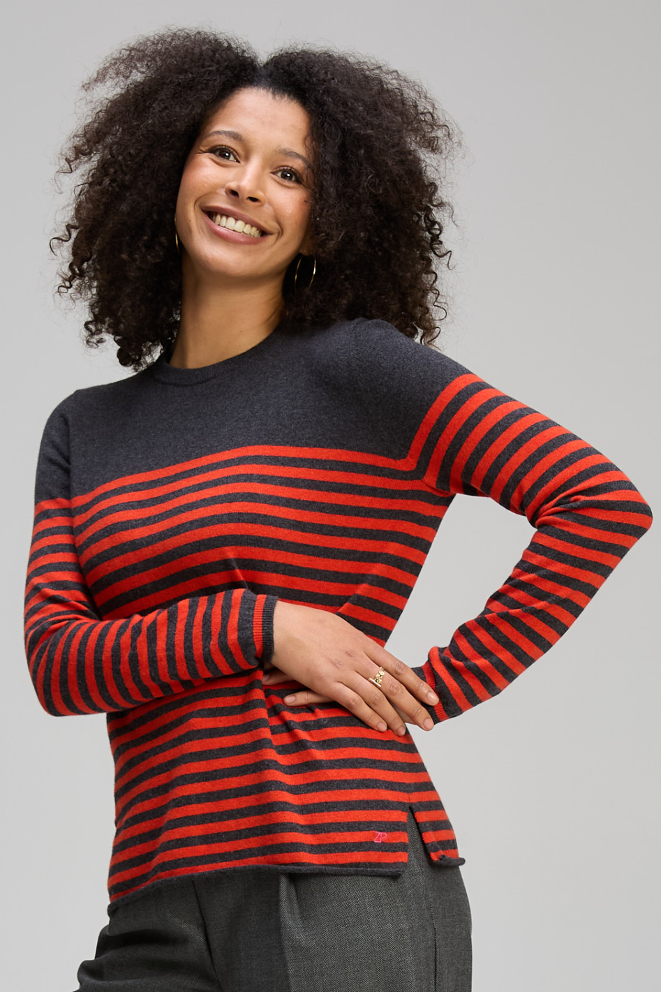 Zaket and Plover Detail Stripe Crew in Charcoal