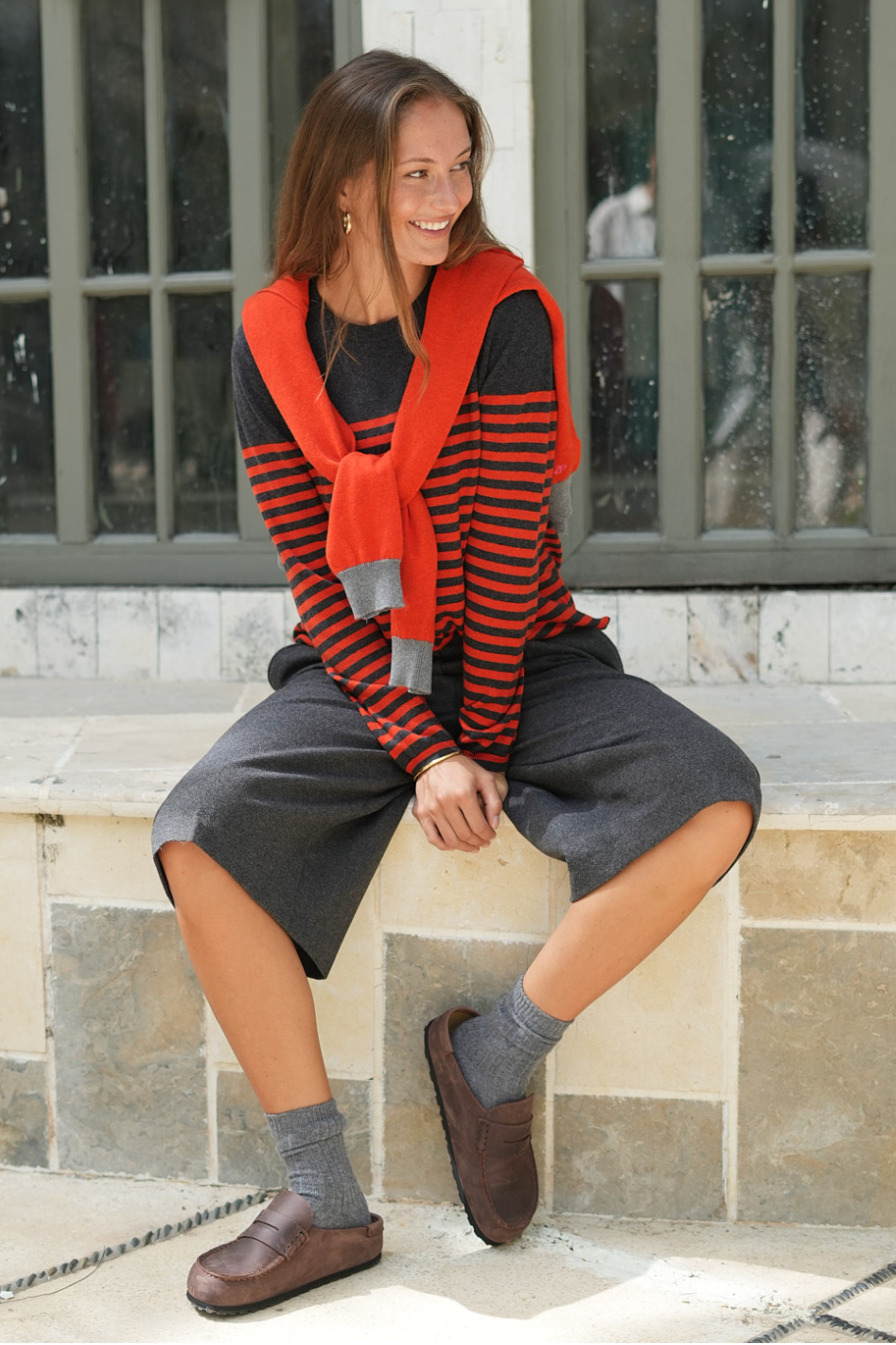 Zaket and Plover Detail Stripe Crew in Charcoal