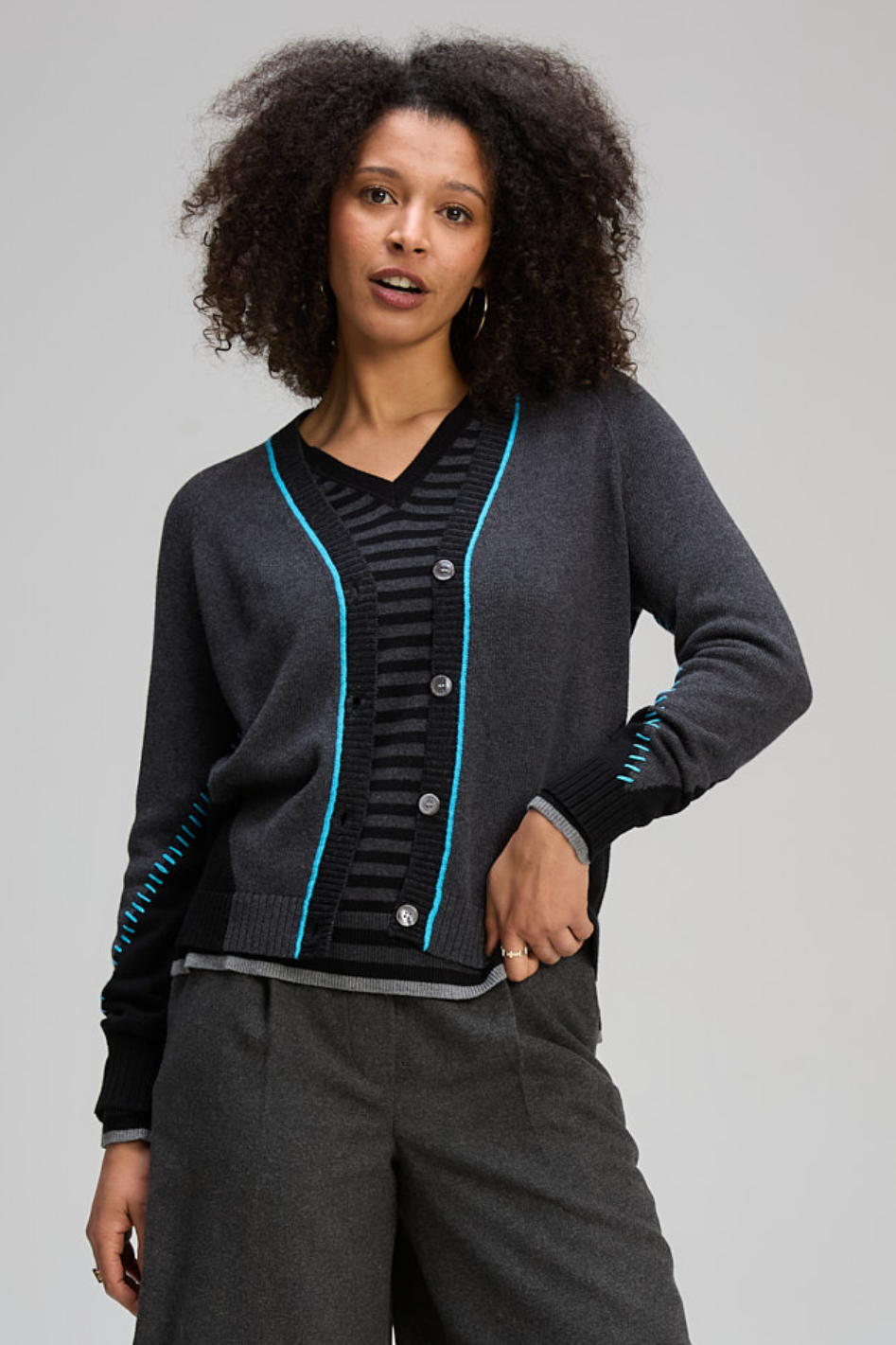 Zaket and Plover Dual Stitch Cardi in Black