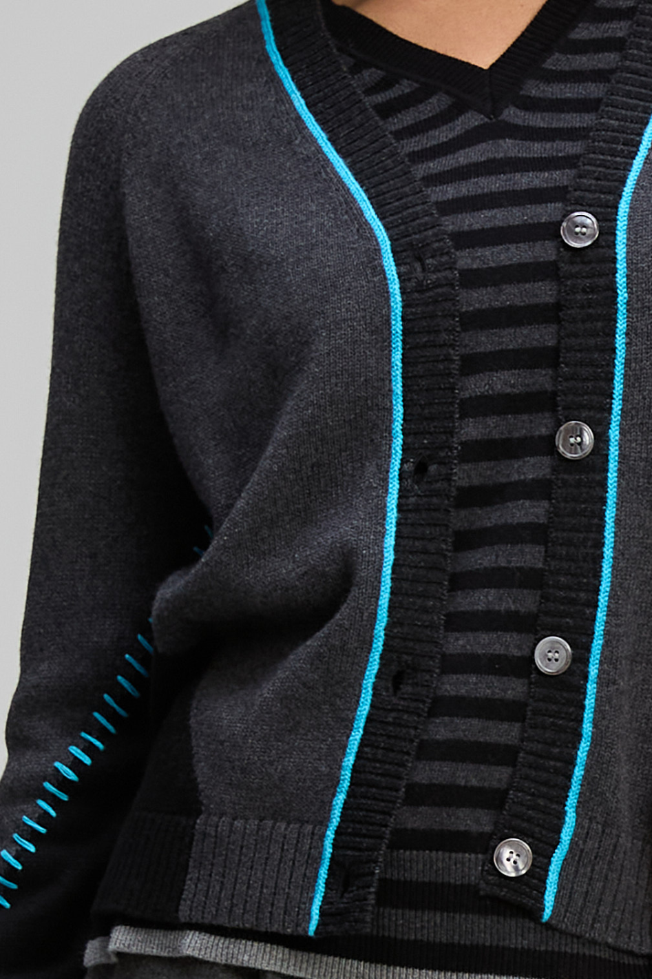 Zaket and Plover Dual Stitch Cardi in Black