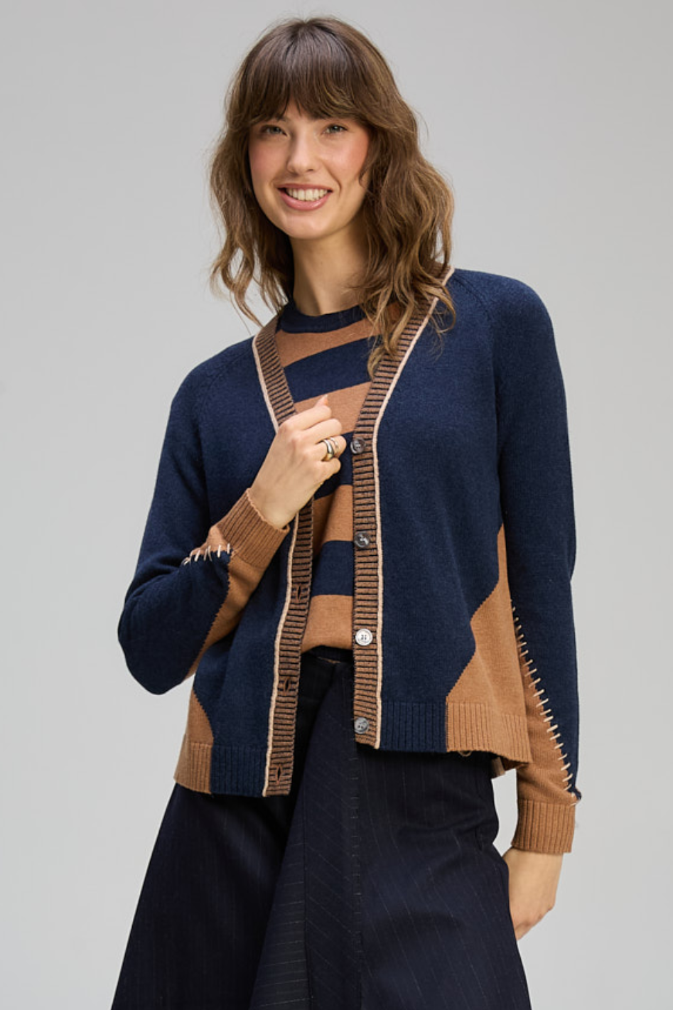 Zaket and Plover Dual Stitch Cardi in Cinnamon