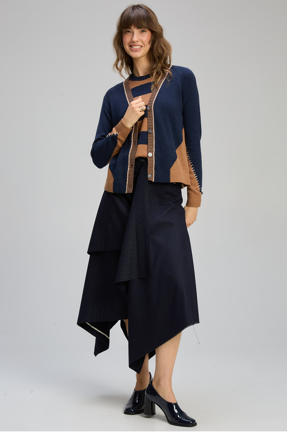 Zaket and Plover Dual Stitch Cardi in Cinnamon