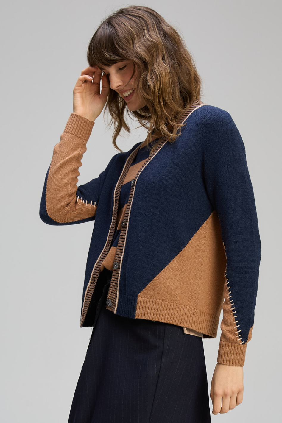 Zaket and Plover Dual Stitch Cardi in Cinnamon