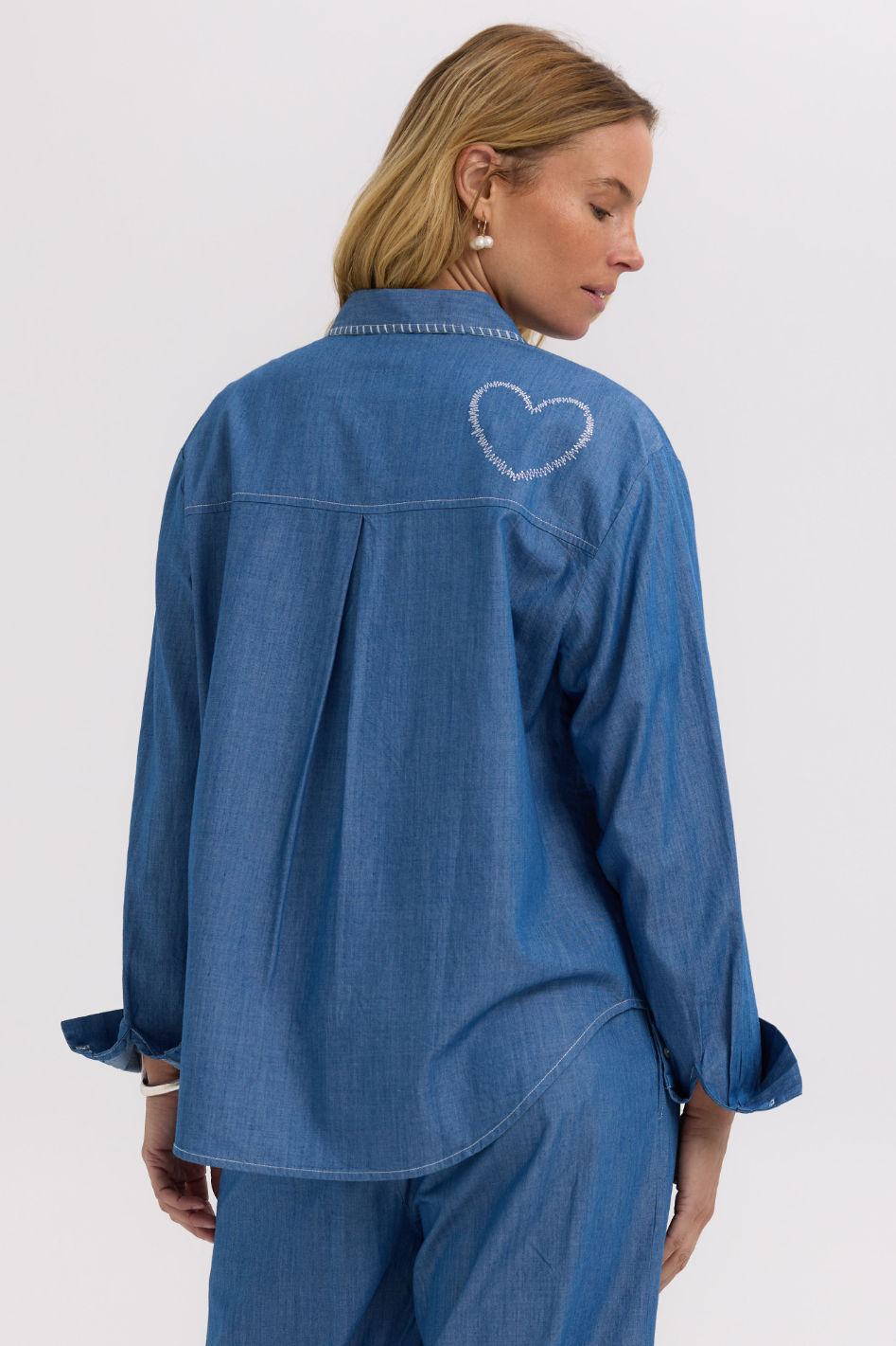 Zaket and Plover Hand Work Denim Shirt in Washed Denim