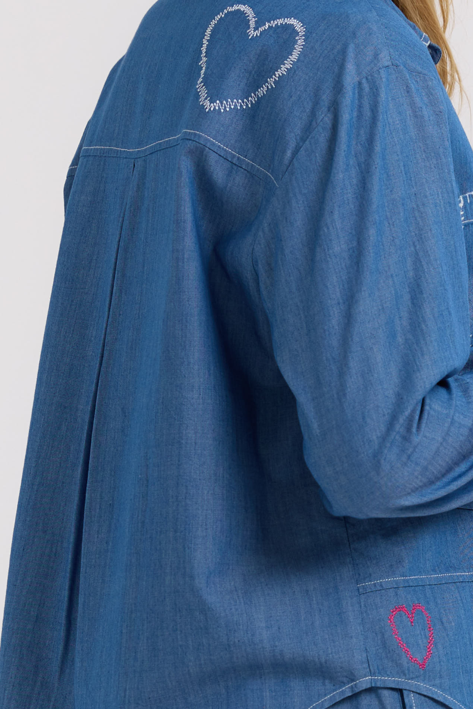 Zaket and Plover Hand Work Denim Shirt in Washed Denim