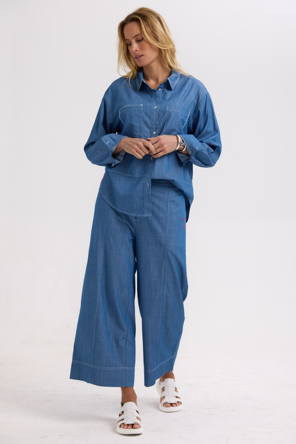 Zaket and Plover Hand Work Denim Shirt in Washed Denim
