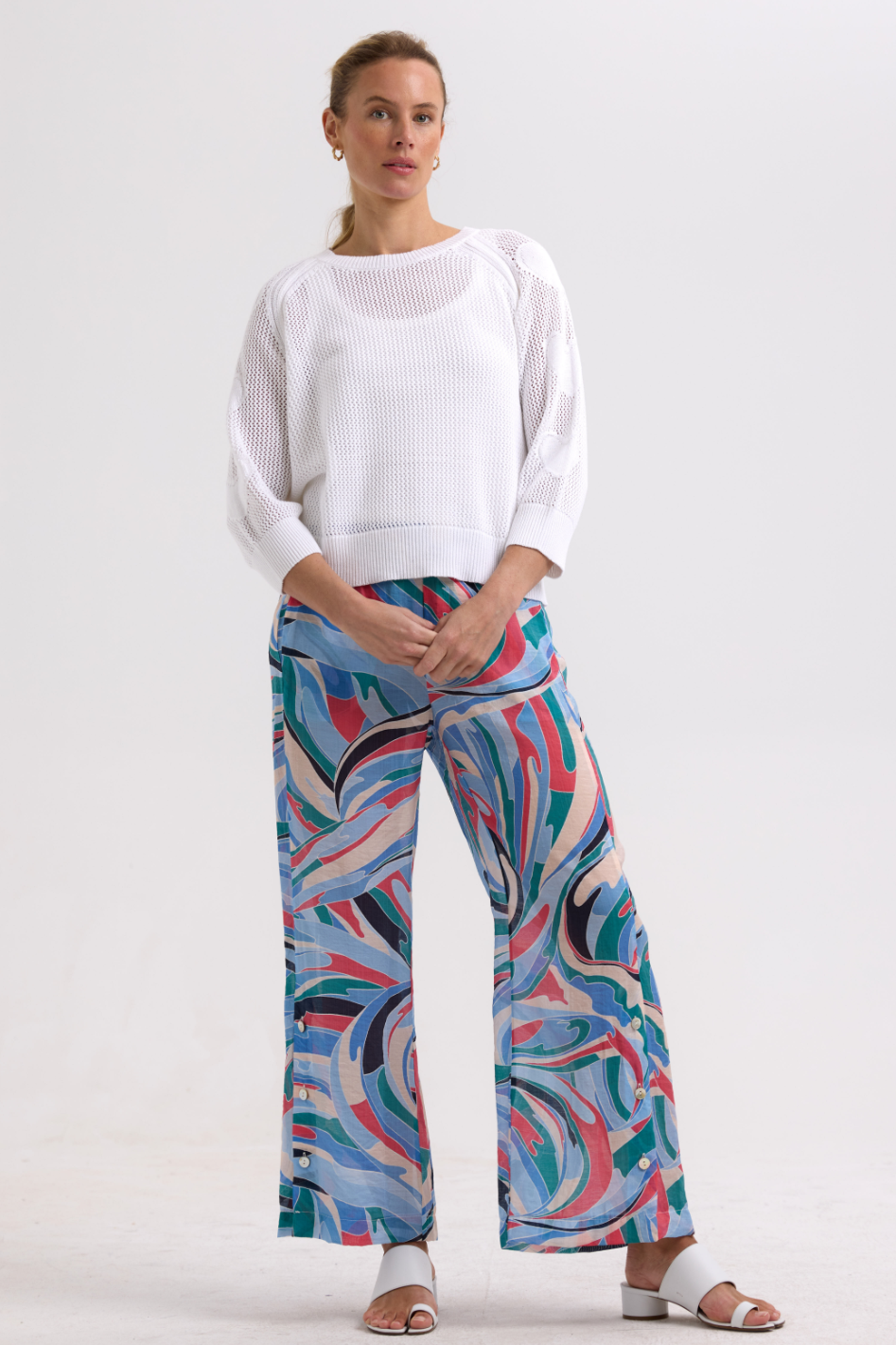 Zaket and Plover Hearts On My Sleeve Knit in White and Summer Pant in Waves Print