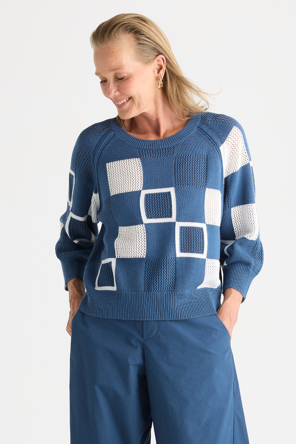Zaket and Plover Patch Pointelle Top in Sea