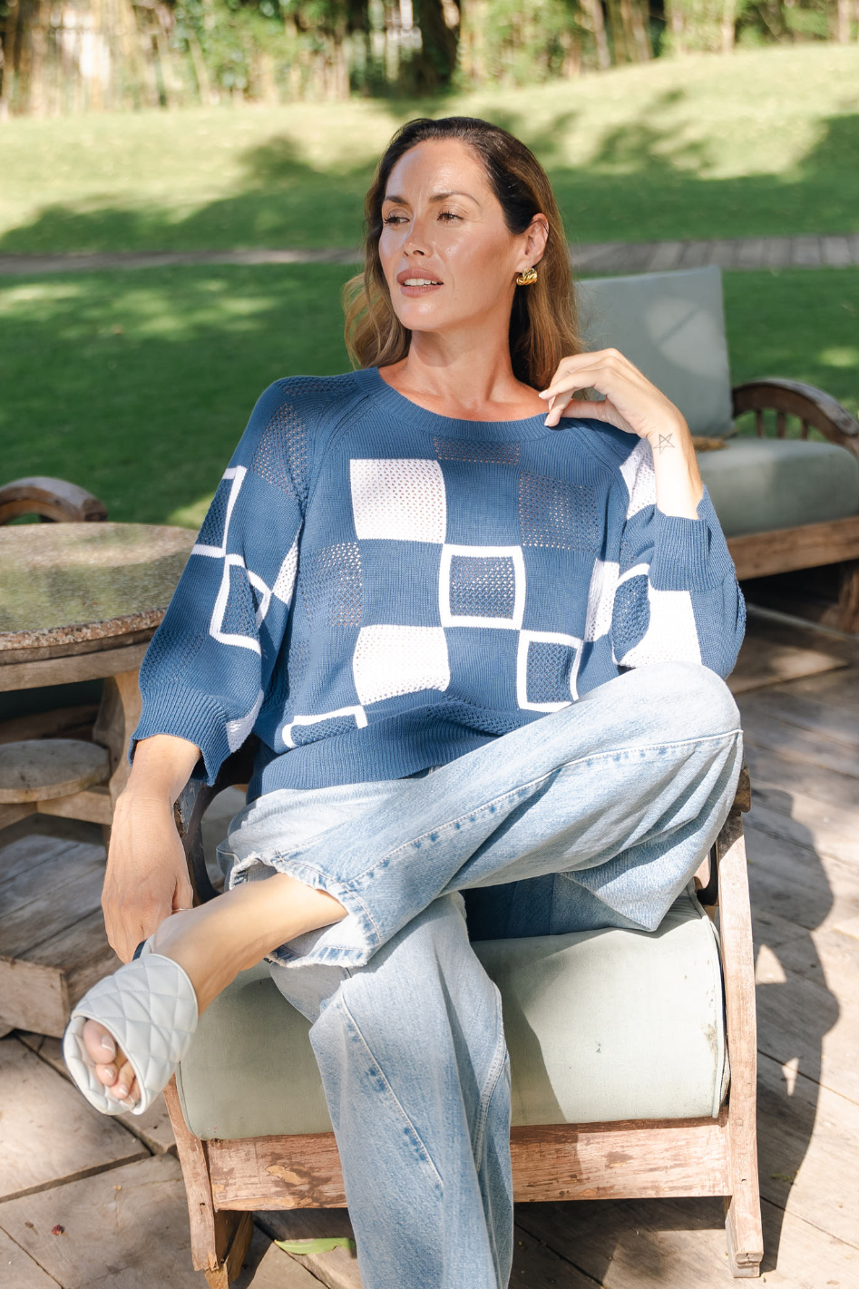 Zaket and Plover Patch Pointelle Top in Sea