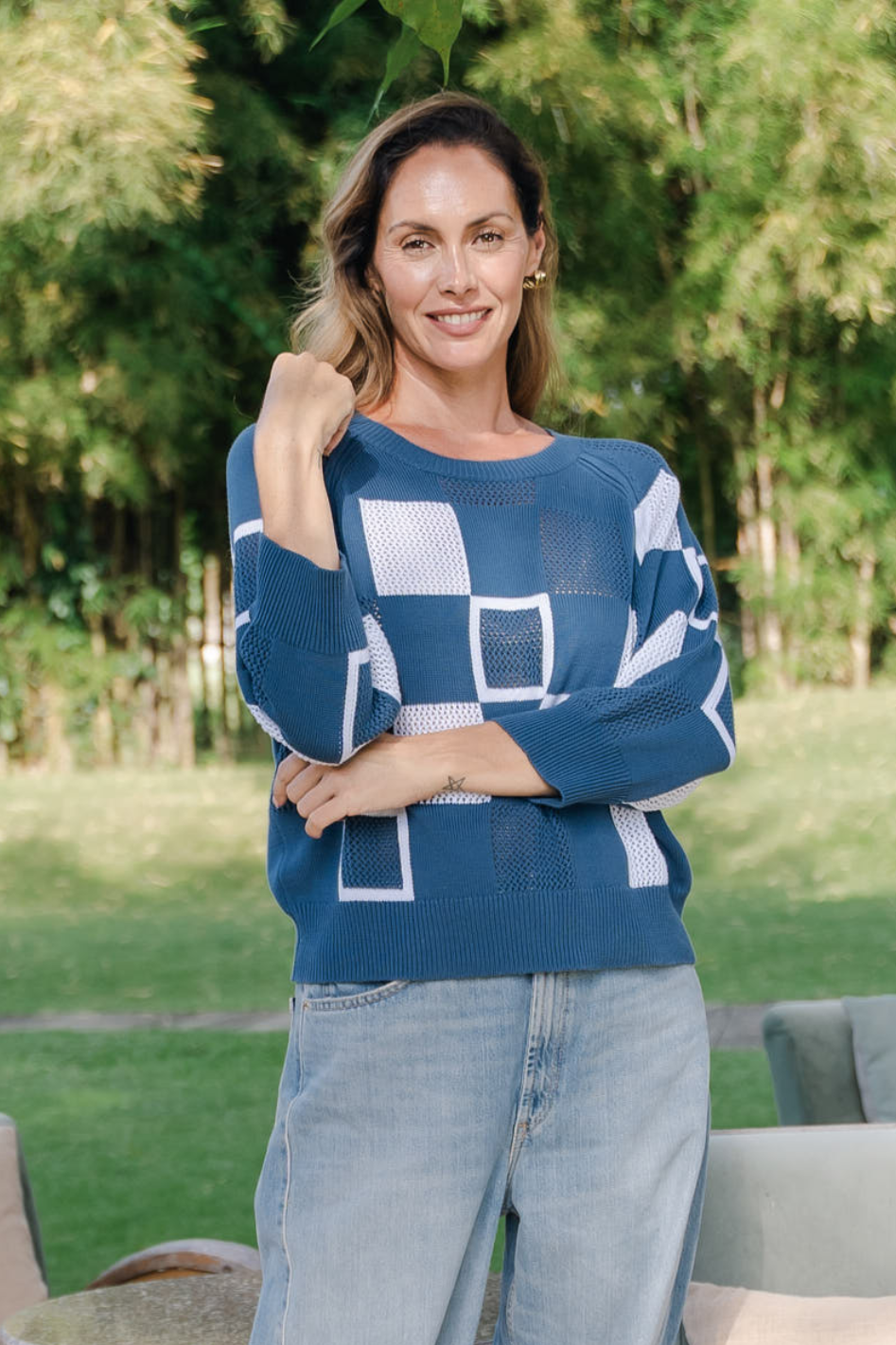 Zaket and Plover Patch Pointelle Top in Sea