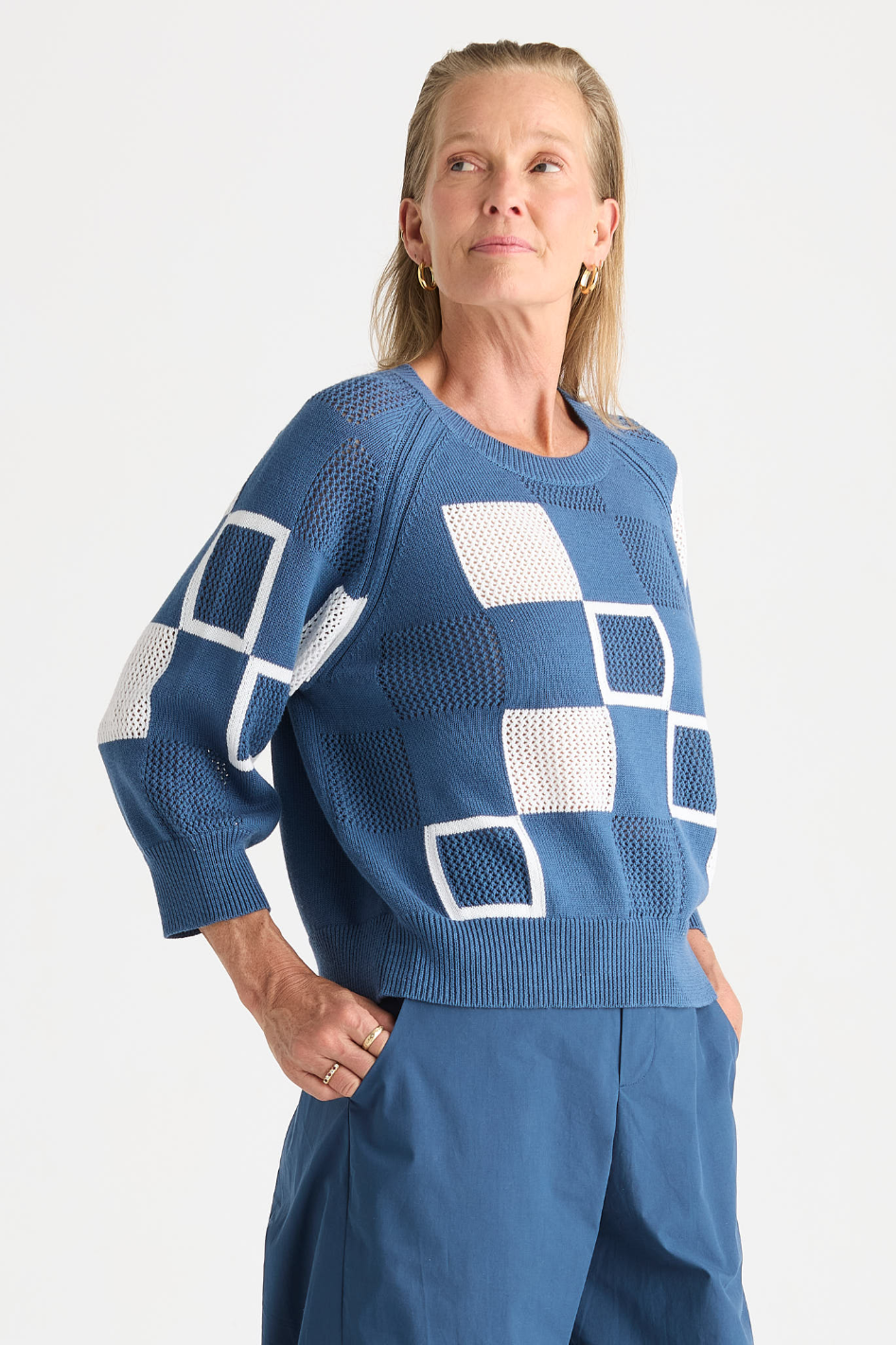 Zaket and Plover Patch Pointelle Top in Sea
