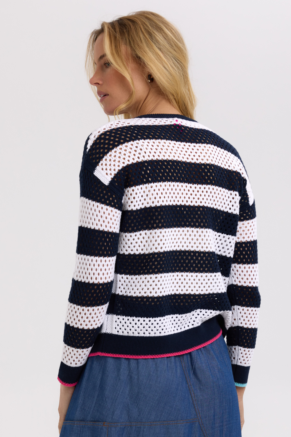 Zaket and Plover Pointelle Zip Cardi | Navy
