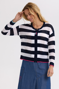 Zaket and Plover Pointelle Zip Cardi | Navy