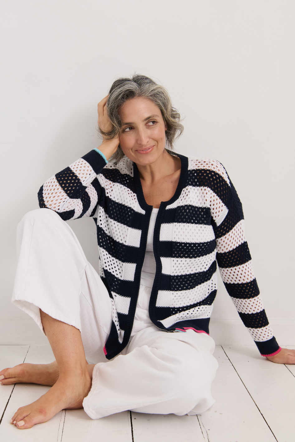 Zaket and Plover Pointelle Zip Cardi | Navy