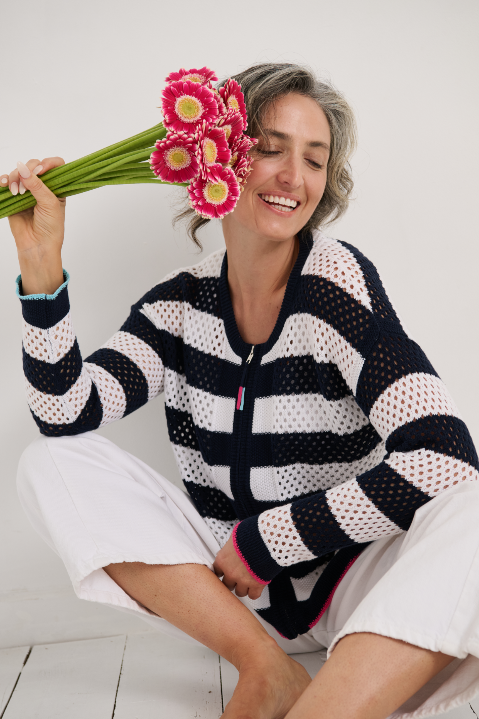 Zaket and Plover Pointelle Zip Cardi | Navy