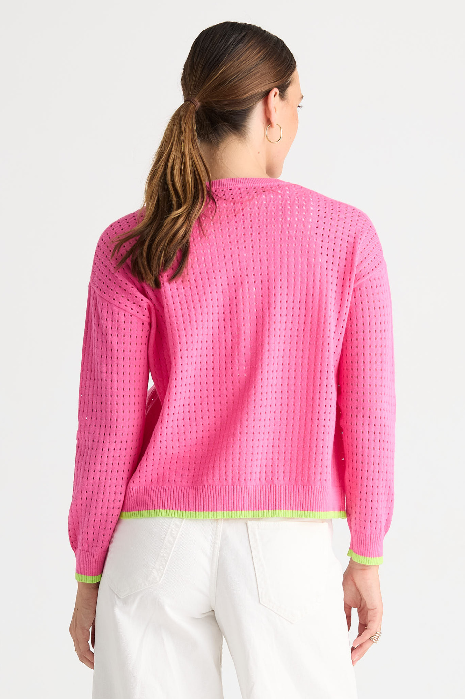 Zaket and Plover Pointelle Zip Cardi in Pop Pink