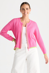 Zaket and Plover Pointelle Zip Cardi | Pop Pink | ZP8809