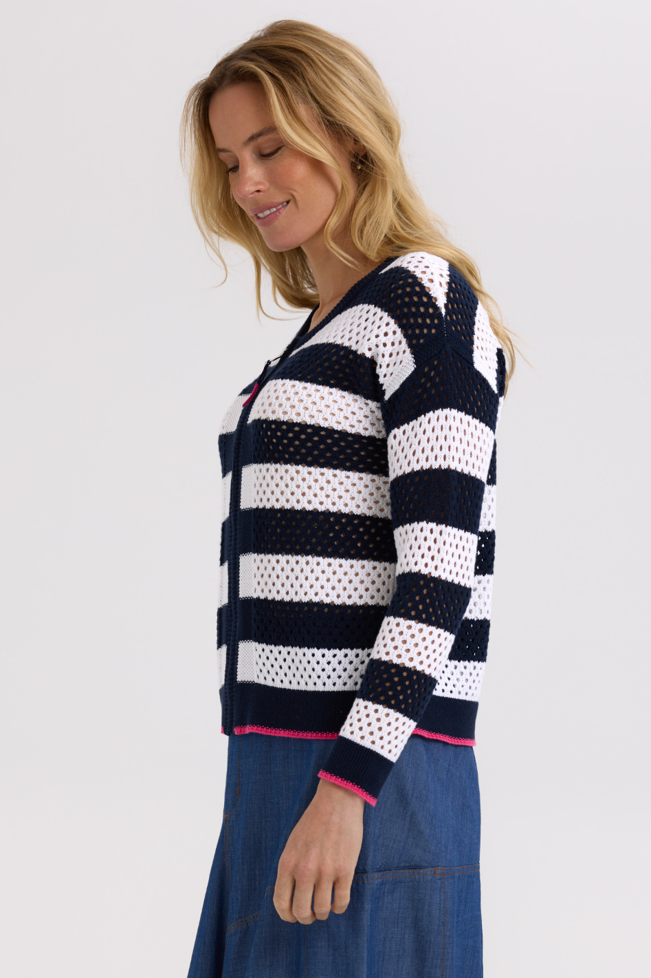 Zaket and Plover Pointelle Zip Cardi | Navy